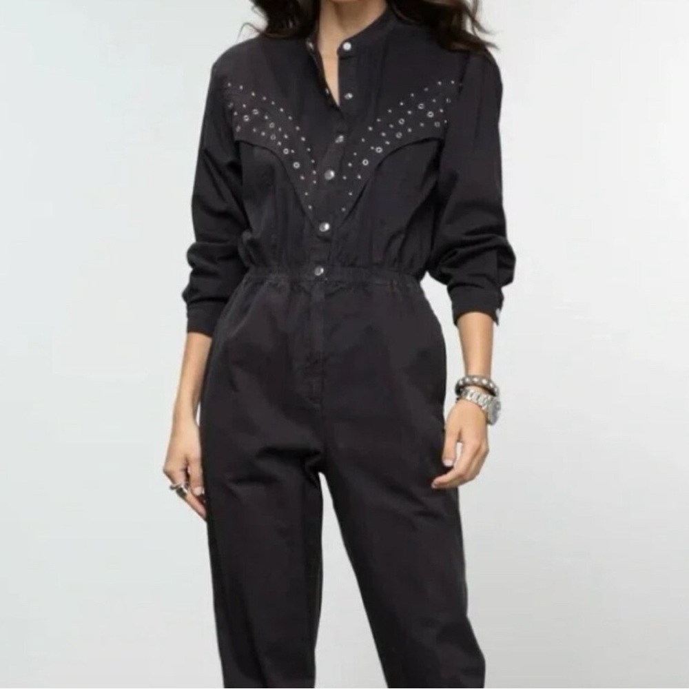 Overlover Studded Montana Cool Dark Gray Long-sleeve Utility Jumpsuit Jumper